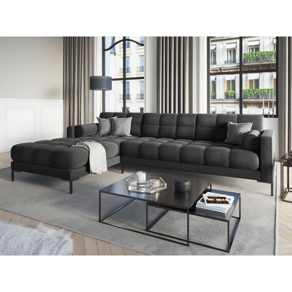 Тъмносив ъглов диван от кадифе , ляв ъгъл Bali - Cosmopolitan Design-image-1