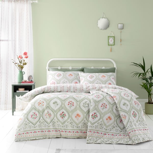 Кремаво-зелено единично спално бельо 135x200 cm Cameo - Catherine Lansfield