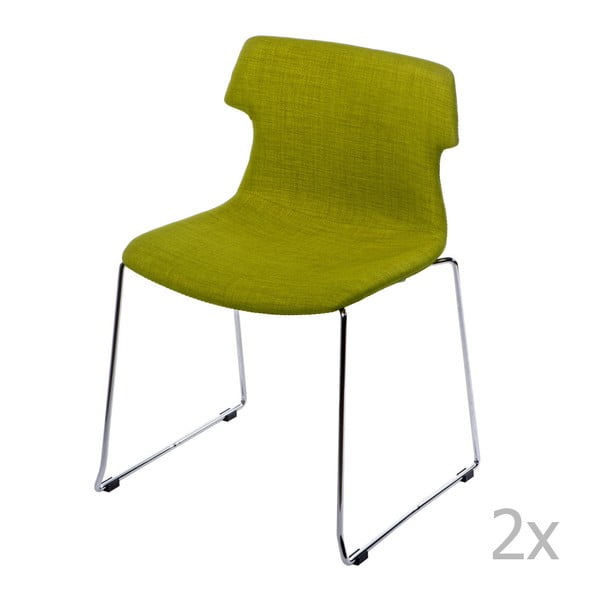 Sada 2 čalouněných zelených židlí D2 Techno