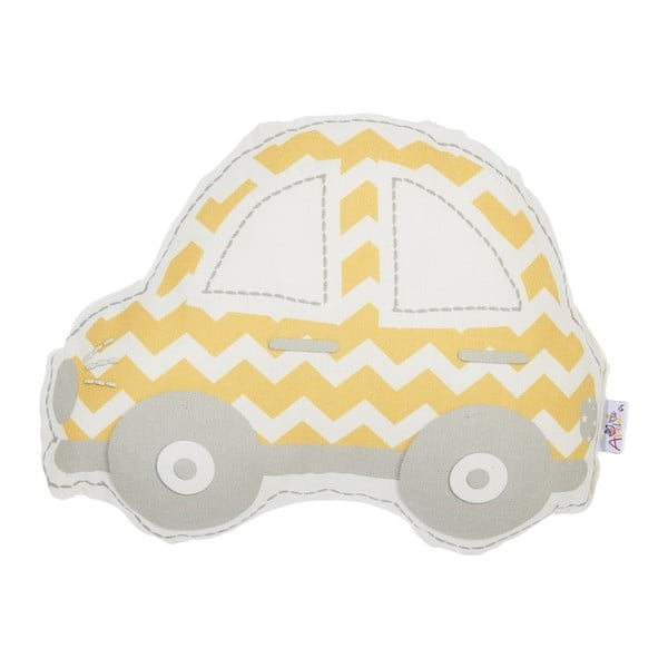 Жълто-сива бебешка възглавница от памучна смес Mike & Co. NEW YORK Възглавница играчка кола, 32 x 25 cm - Mike & Co. NEW YORK