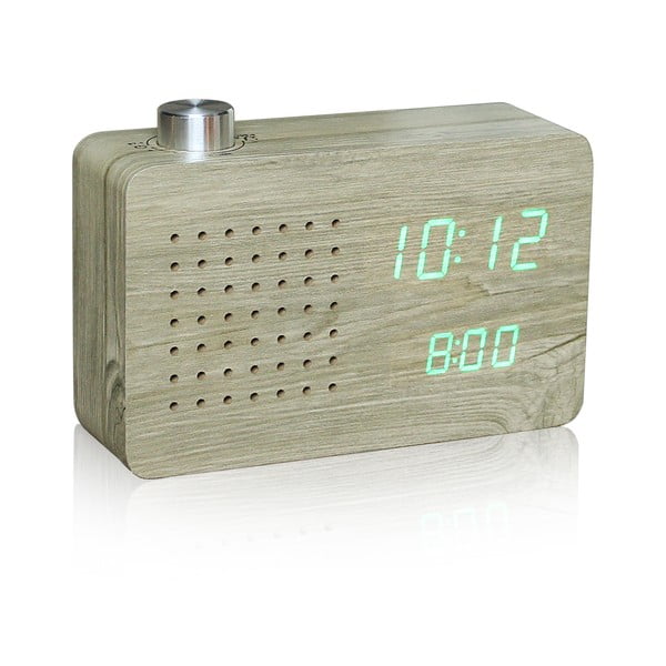 Светлокафяв будилник със зелен LED дисплей и Radio Click Clock - Gingko