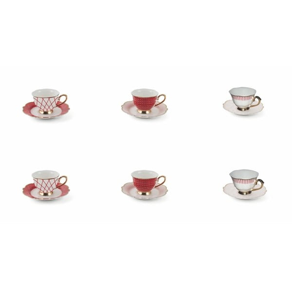 Комплект от 6 порцеланови чаши с чинийка Wonderland Red Set, 90 ml - Villa d'Este