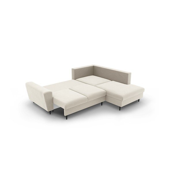 Бежов кадифен разтегателен ъглов диван с място за съхранение (десен ъгъл/L форма) Kyoto – Cosmopolitan Design-image-4