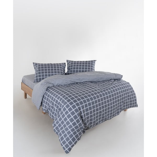 Сиво двойно удължено спално бельо от памук Renforcé 240x220 cm Linear Calm Geometric – Mila Home Luxury-image-2