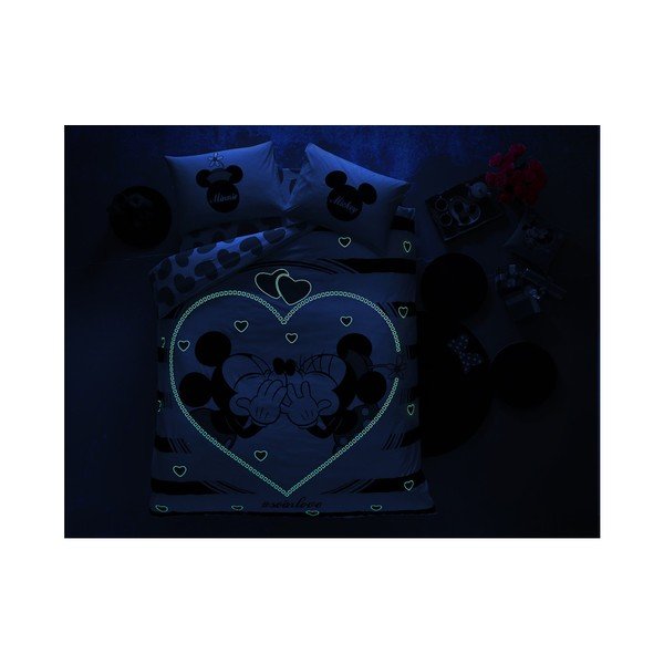 Bavlněné povlečení s prostěradlem na dvoulůžko Tac Mickey & Minnie Amour, 200 x 220 cm-image-1