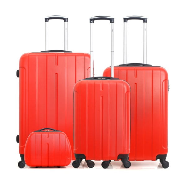 Комплект от 4 червени куфара на количка Fogo-C - Hero