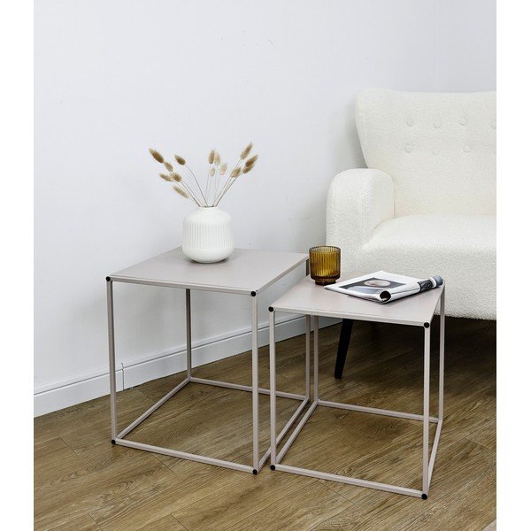 Бежови метални масички за кафе в комплект 2 бр. 38x38 cm Alrik – Yes Everyday-image-1