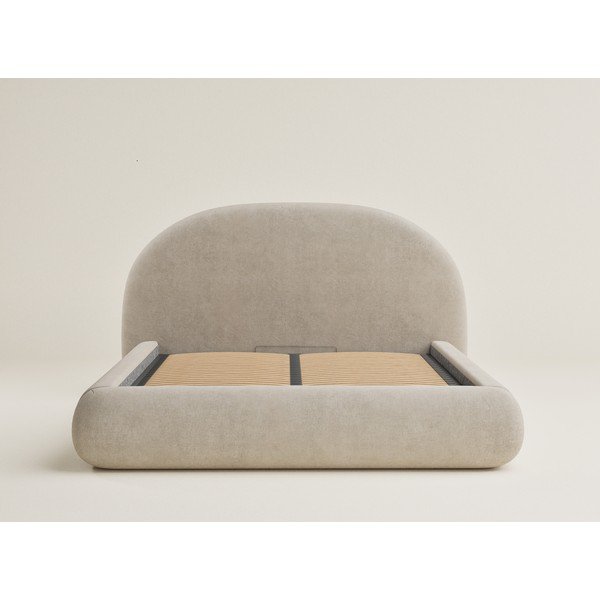 Бежово двойно легло 160x200 cm тапицирано с място за съхранение с включена подматрачна рамка Maumere – Maison de Rêve-image-2