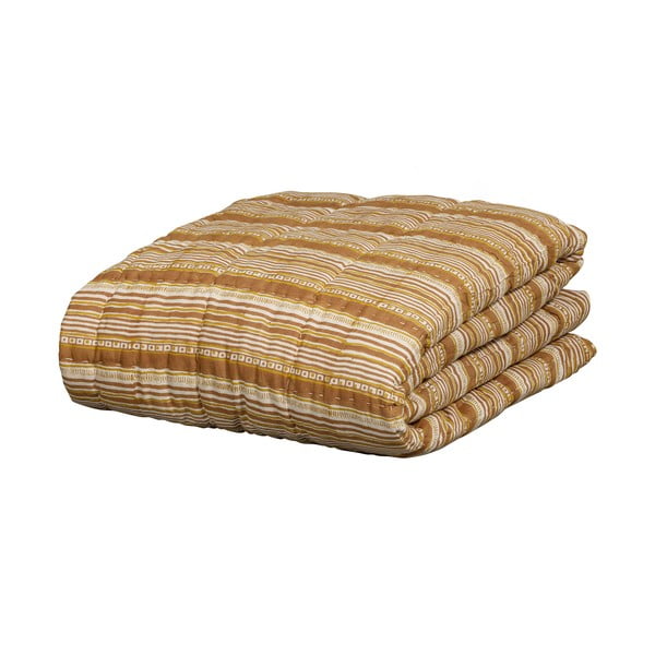 Кафява и бежова памучна покривка за двойно легло 220x265 cm - BePureHome