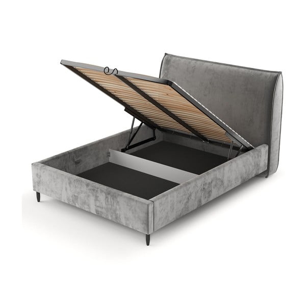 Сиво тапицирано двойно легло с място за съхранение с включена подматрачна рамка 180x200 cm Shell – Maison de Rêve-image-4