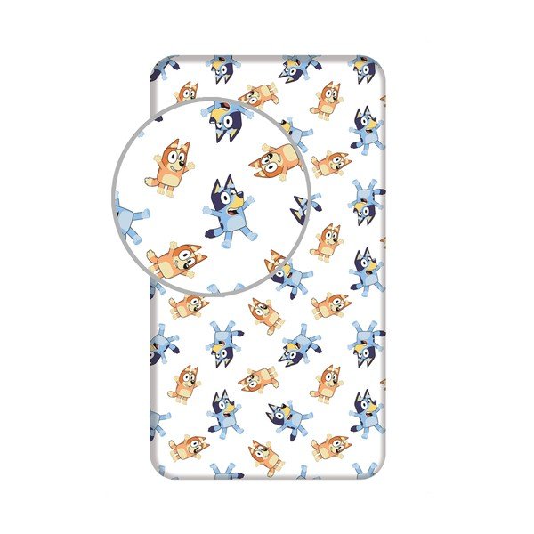 Бял еластичен единичен памучен детски чаршаф 90x200 cm Bluey – Jerry Fabrics
