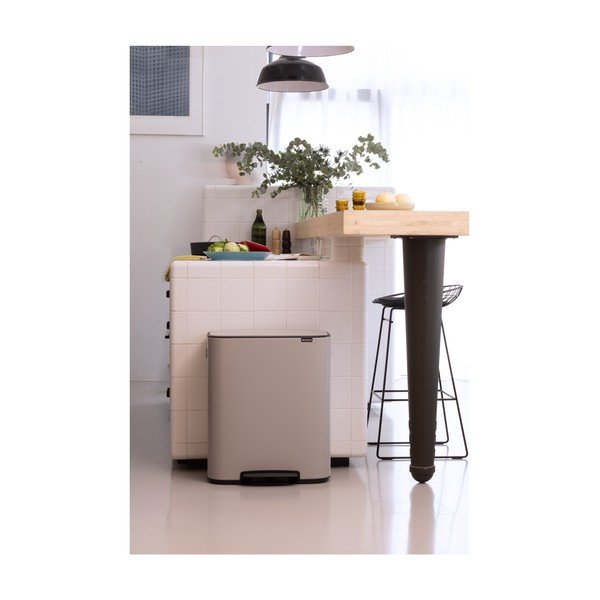 Светлосиво стоманено кошче за боклук 2x30 l за рециклиране/с педал Bo – Brabantia-image-1