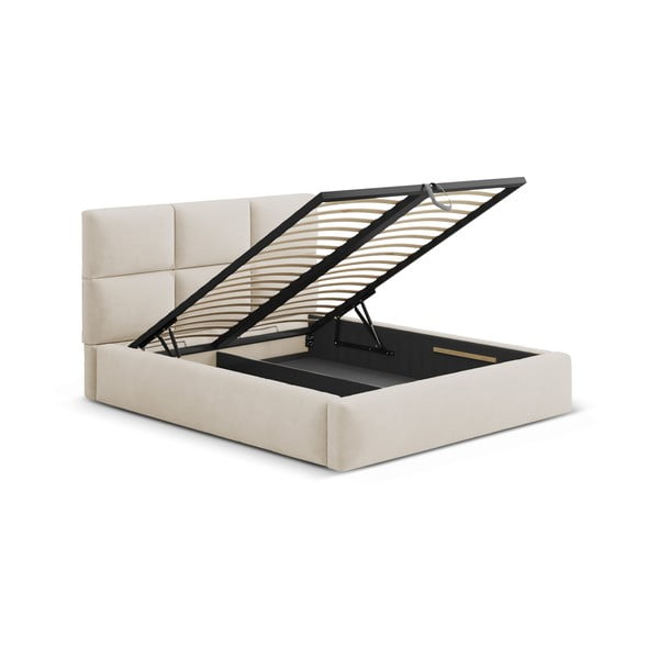 Бежово двойно легло 160x200 cm тапицирано с място за съхранение с включена подматрачна рамка Libera – Windsor & Co Sofas-image-2