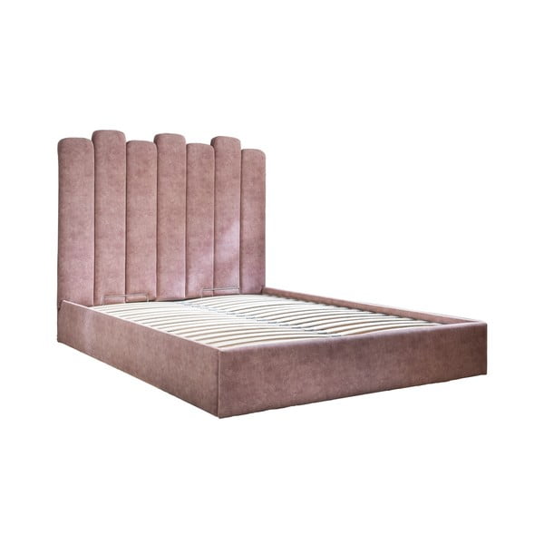Розово тапицирано двойно легло с място за съхранение и решетка140x200 cm Dreamy Aurora - Miuform