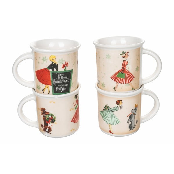 Коледни порцеланови чаши в комплект от 4 бр. 90 мл Miss Xmas - Villa d'Este