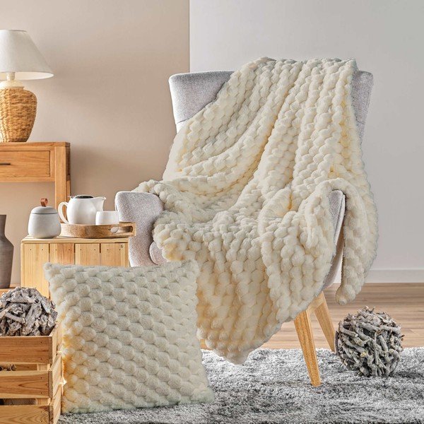 Одеяло от микроплюш в цвят слонова кост 180x220 cm Frosty – douceur d'intérieur-image-4