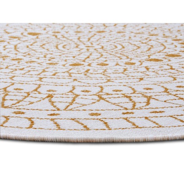 Кръгъл външен килим в бял цвят и жълта охраø 140 cm Porto – NORTHRUGS-image-3