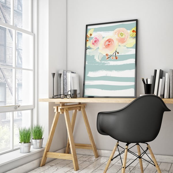 Plakát s květinami, modro-bílé pozadí, 30 x 40 cm-image-1