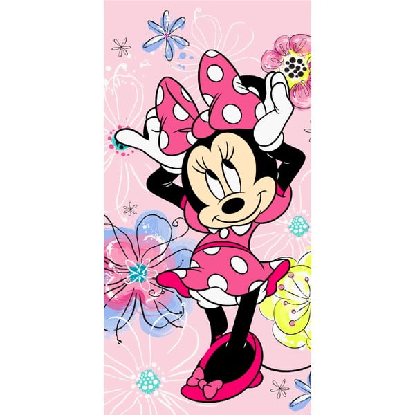 Розова памучна детска кърпа 70x140 cm Minnie "Pink bow" – Jerry Fabrics