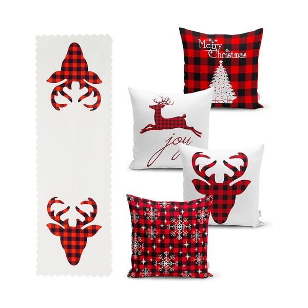 Комплект от 4 коледни калъфки за възглавници и покривка за маса Christmas Tartan - Minimalist Cushion Covers