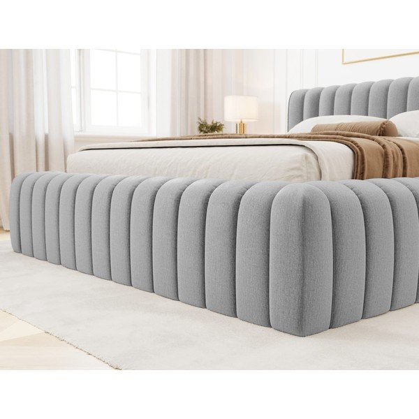 Светлосиво двойно тапицирано легло с място за съхранение и включена подматрачна рамка 160x200 cm Carilla – ELTAP-image-3