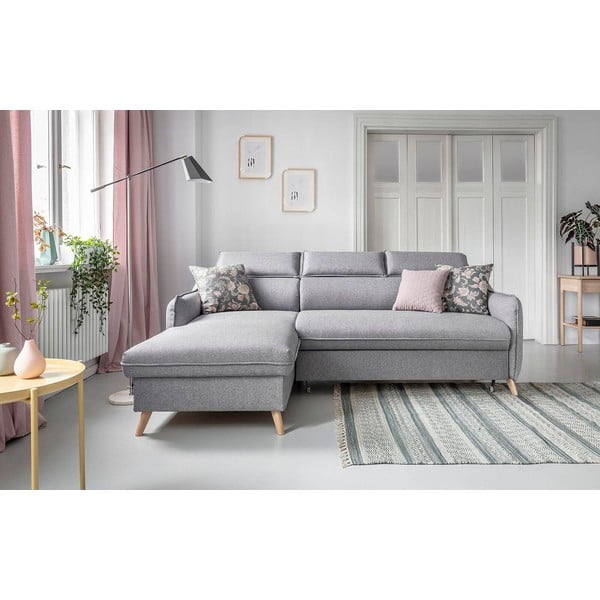 Светлосив ъглов разтегателен диван, ляв ъгъл Sweet Harmony - Miuform-image-1