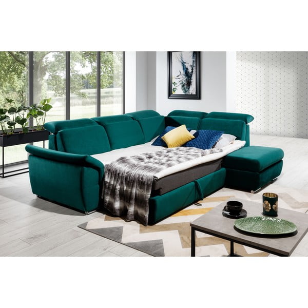 Зелен кадифен разтегателен ъглов диван с място за съхранение (десен ъгъл L форма) Loreto – ELTAP-image-3