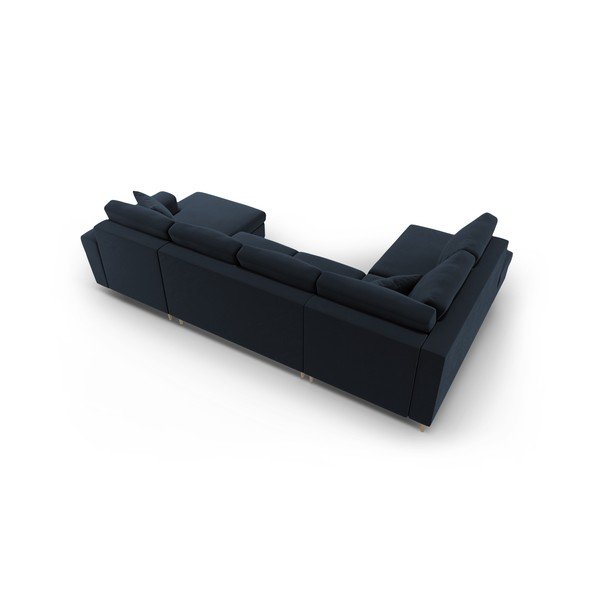 Тъмносин кадифен разтегателен ъглов диван с място за съхранение (ляв ъгъл/U форма) Kyoto – Cosmopolitan Design-image-4