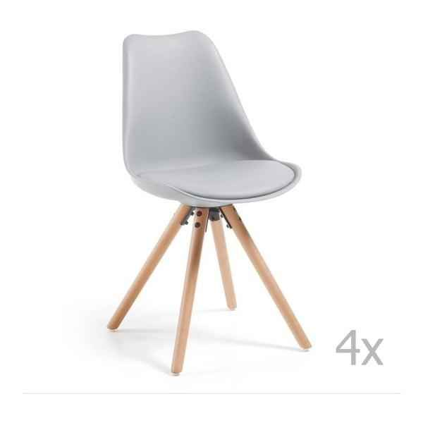 Sada 4 šedých jídelních židlí s dřevěným podnožím La Forma Lars