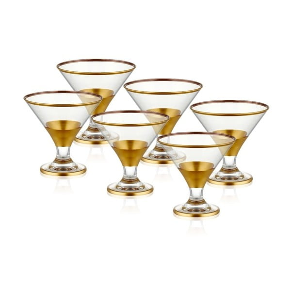 Комплект от 6 стъклени чаши за сервиране на сладолед със златиста украса Glam - The Mia