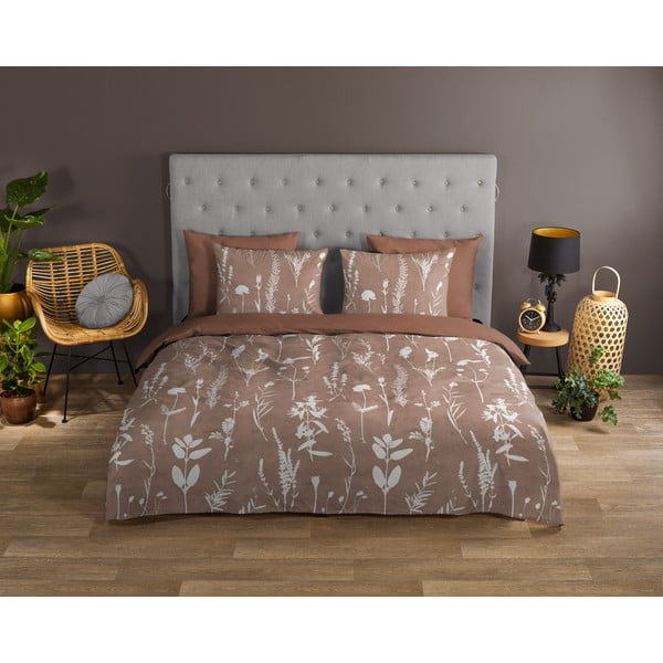 Кафяво единично удължено памучно спално бельо 140x220 cm Rav – Good Morning-image-1