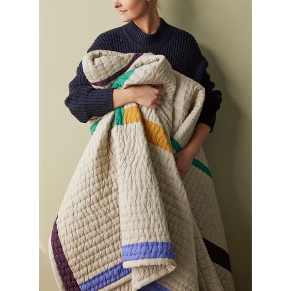 Бежова памучна покривка за двойно легло 260x260 cm Twist - Hübsch-image-3