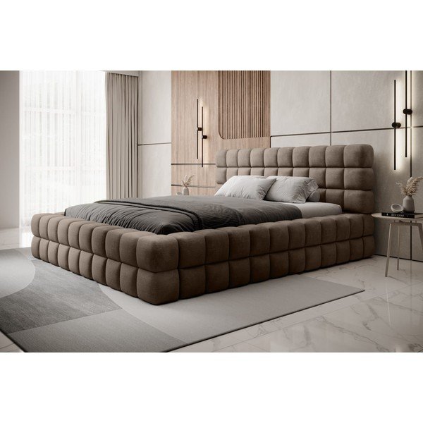 Светлокафяво тапицирано двойно легло с място за съхранение и включена подматрачна рамка 160x200 cm Dizzle – ELTAP-image-4