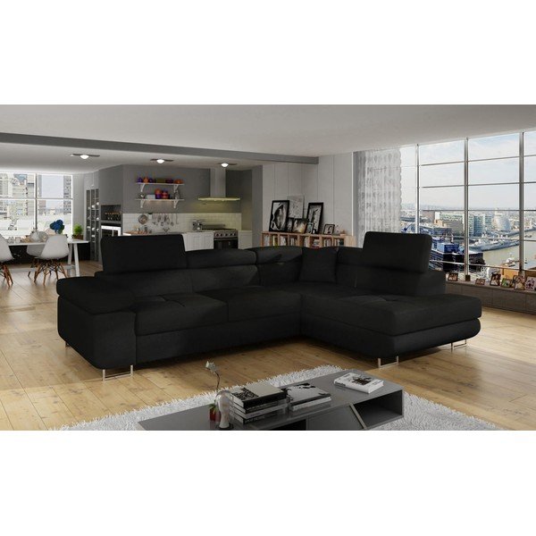 Черен разтегателен ъглов диван с място за съхранение (десен ъгъл L форма) Anton – ELTAP-image-3