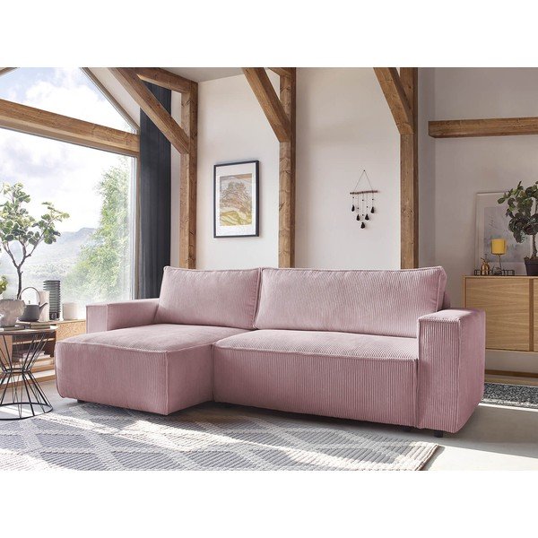 Светлорозов велурен разтегателен диван Nihad - Bobochic Paris-image-1