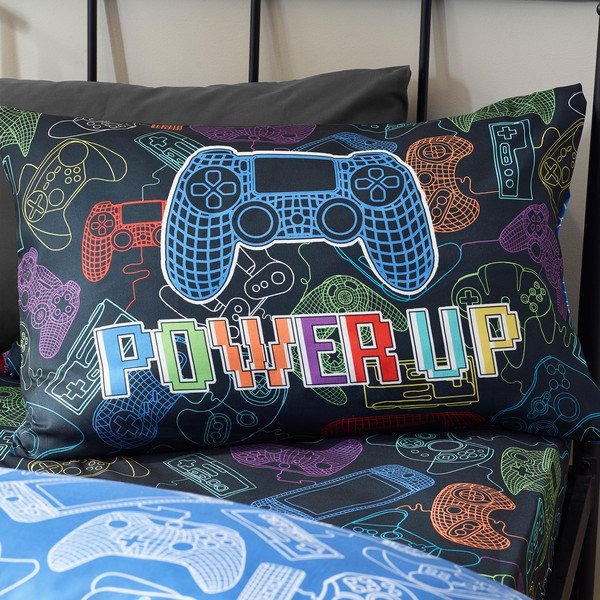 Черно единично  детско спално бельо 135x200 cm Power Up Gamer – Catherine Lansfield-image-4