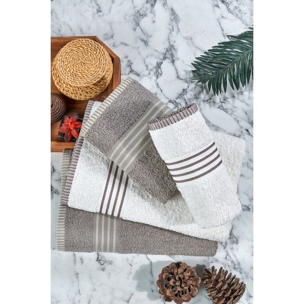 Кремави и кафяво-сиви памучни хавлии и кърпи за баня в комплект 4 бр. – Mila Home-image-4