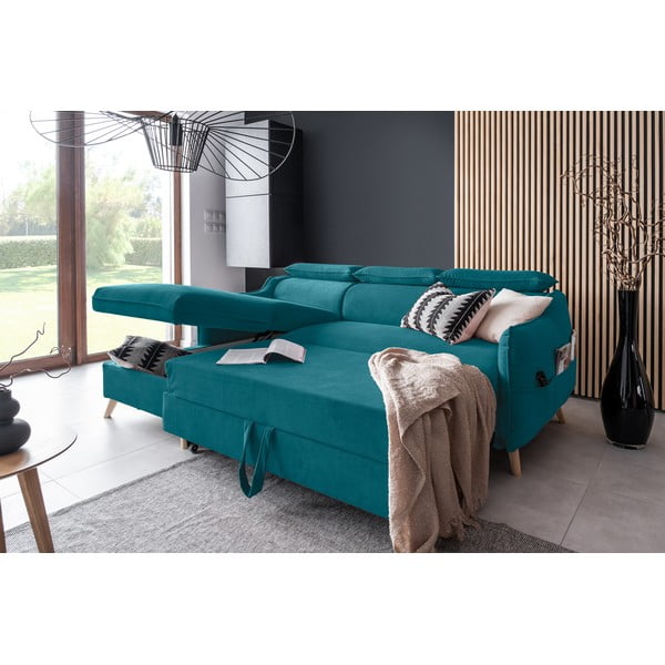 Ъглов разтегателен диван от тюркоазено кадифе (ляв ъгъл) Sweet Harmony - Miuform-image-4