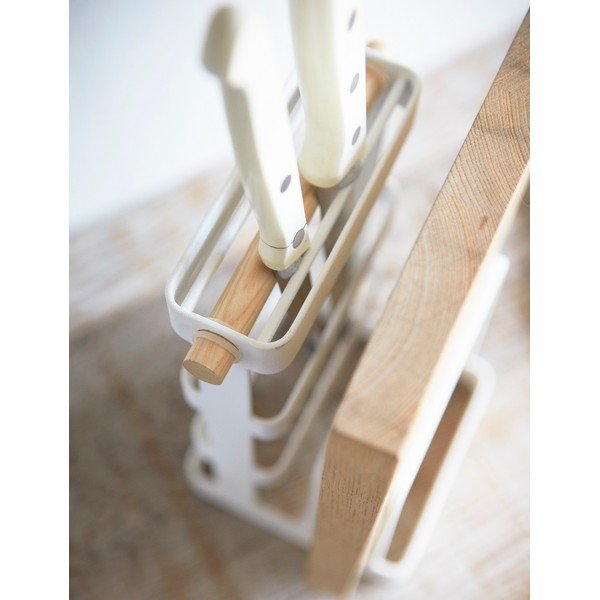 Bílý stojan s detailem z bukového dřeva na nože a prkénka YAMAZAKI Tosca-image-2