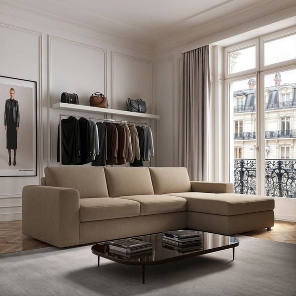 Светлокафяв кадифен ъглов диван (десен ъгъл) Baga – Rodier-image-1