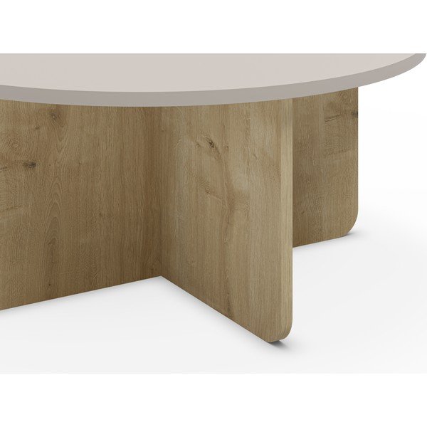 Кремава/естествена кръгла масичка за кафе от декор от дъб  ø 80 cm Hillary – Marckeric-image-3