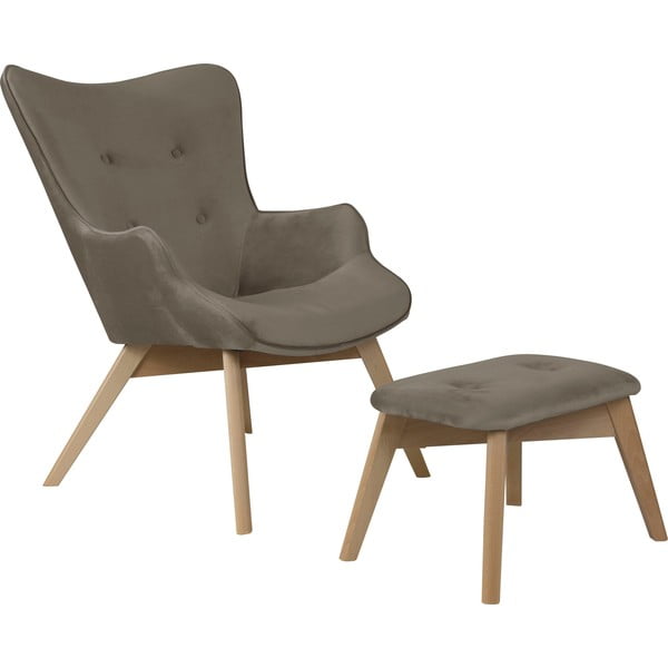 Светлокафяв кадифен фотьойл с табуретка Niko – Ropez