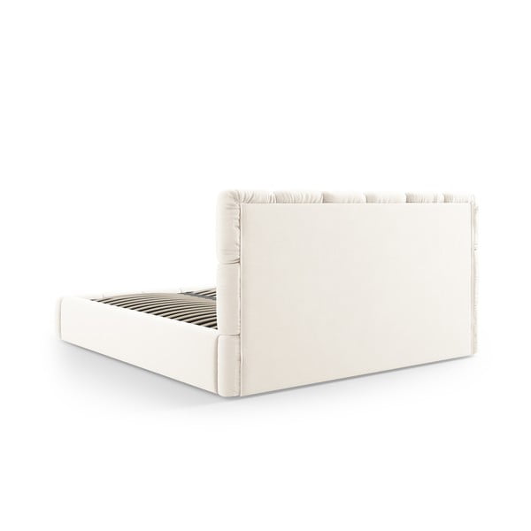 Кремаво тапицирано кадифено двойно легло с място за съхранение с включена подматрачна рамка 180x200 cm Bellis – Micadoni -image-4