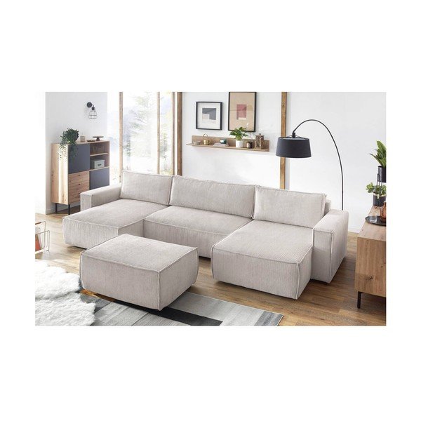 Бежова табуретка от велур Nihad - Bobochic Paris-image-1