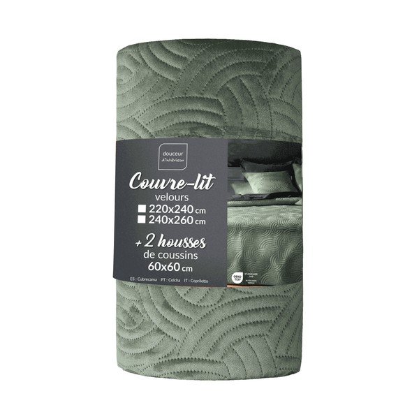 Зелено комплект шалте и калъфка за възглавница 220x240 cm Solange – douceur d'intérieur