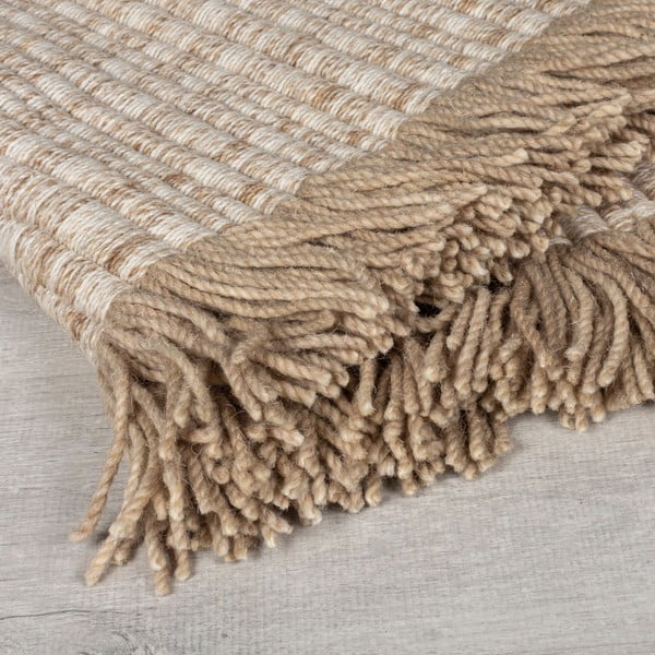 Бежов ръчно изработен килим със смес от вълна 120x170 cm Rene Fringed Ribbed – Flair Rugs-image-2