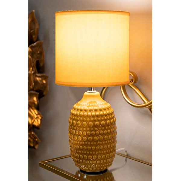 Керамична настолна лампа в цвят горчица с текстилен абажур (височина 30,5 cm) Points – Mauro Ferretti-image-1