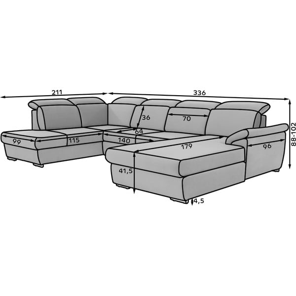 Черен разтегателен ъглов диван (десен ъгъл U форма) Evanell – ELTAP-image-3