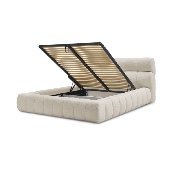 Бежово двойно тапицирано легло с място за съхранение с включена подматрачна рамка 180x200 cm Mont Blanc – Bobochic Paris-image-4