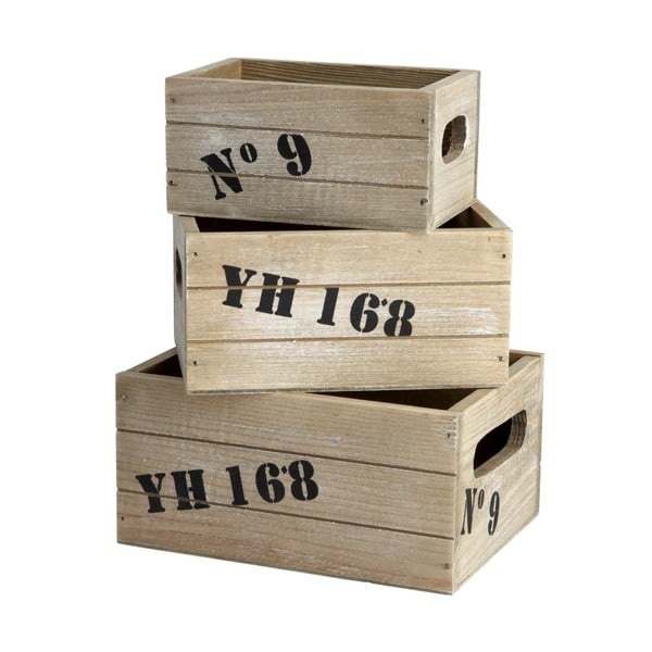 Sada tří úložných dřevěných boxů